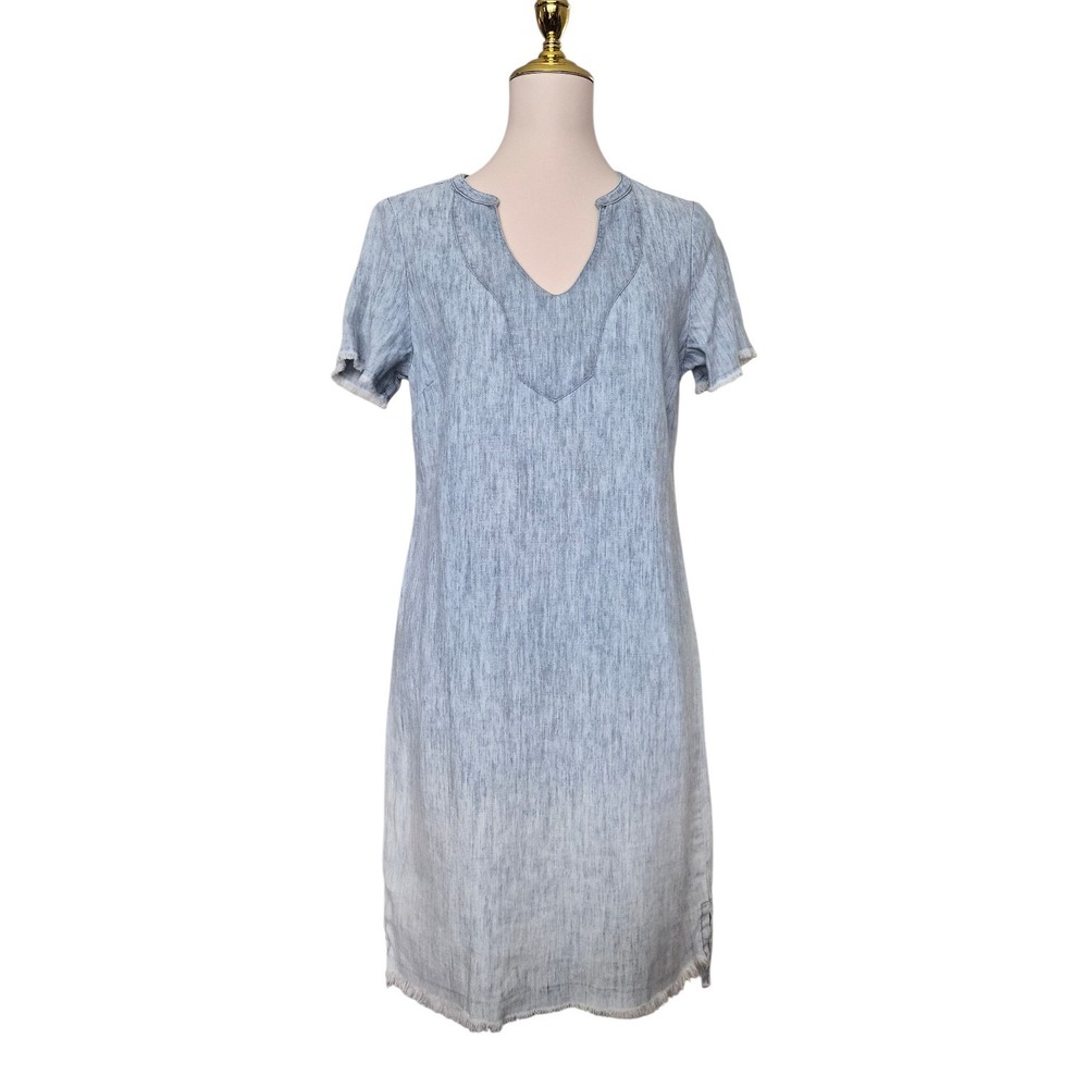 Michael Stars Tencel Linen Shift‎ Dress Blue XS Made in USA Short Sleeve
